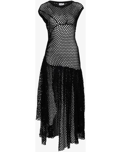 VAQUERA Fishnet Asymmetric Wool-blend Knitted Maxi Dress - Black