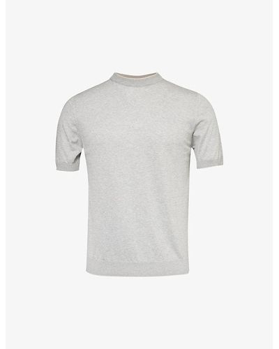 Eleventy Short-sleeved Crew-neck Cotton-knit Top - Grey