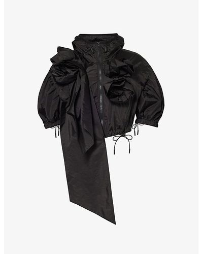 Simone Rocha Hooded Cropped Shell Jacket - Black