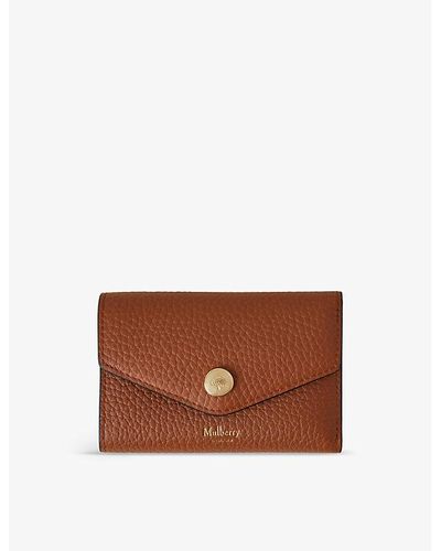Mulberry Plaque-embellished Grained Leather Folded Wallet - Brown