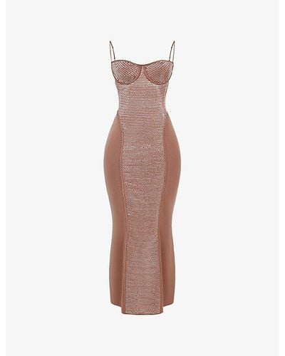 House Of Cb Bonita Sequin-embellished Stretch-woven Maxi Dres - Brown