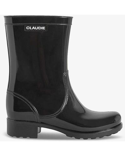 Claudie Pierlot Brand-patch Block-heel Pvc Wellington Boots - Black