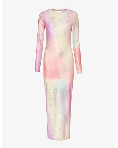 Amy Lynn Rhinestone-embellished Open-back Stretch-woven Maxi Dress X - Pink