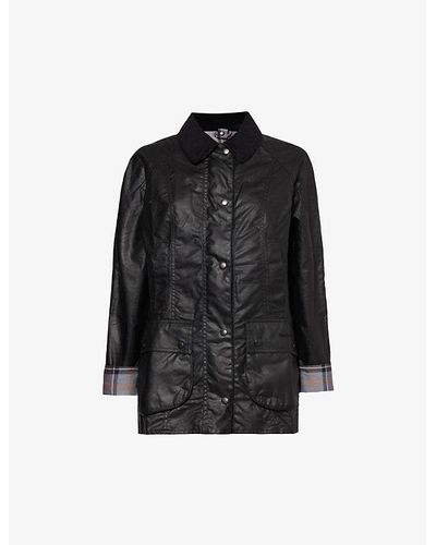 Barbour Beadnell Tartan-lined Waxed-cotton Jacket - Black