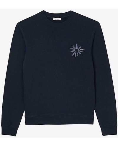 Sandro Flower-embossed Regular-fit Cotton Sweatshirt X - Blue
