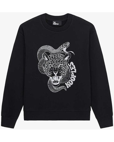 The Kooples Snake-leopard Serigraphy Embellished Cotton-jersey Sweatshirt - Black