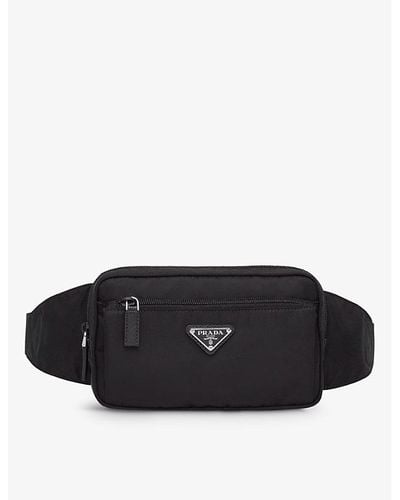 Prada Brand-plaque Re-nylon And Saffiano-leather Belt Bag - Black