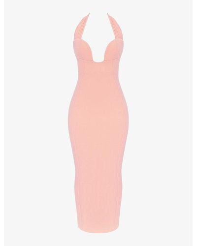 House Of Cb Gianina Halter-neck Slim-fit Woven Maxi Dress - Pink