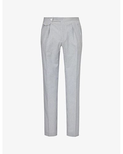 Polo Ralph Lauren Seersucker Stripe-print Tapered-leg Cotton Pants - Gray