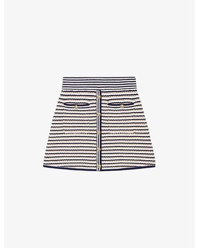 Maje Button-embellished Stripe Stretch Cotton-blend Mini Skirt - Gray
