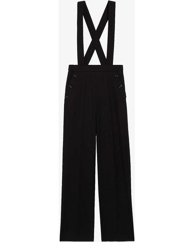 Claudie Pierlot Detachable-braces High-rise Wide-leg Woven Trousers - Black