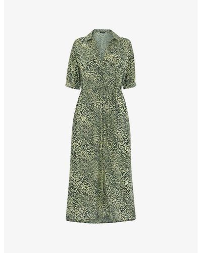 Whistles Leopard-print Belted Woven Midi Dress - Green