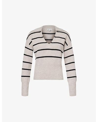 Reformation Beckie Striped-pattern Recycled-cashmere Blend Sweater - White