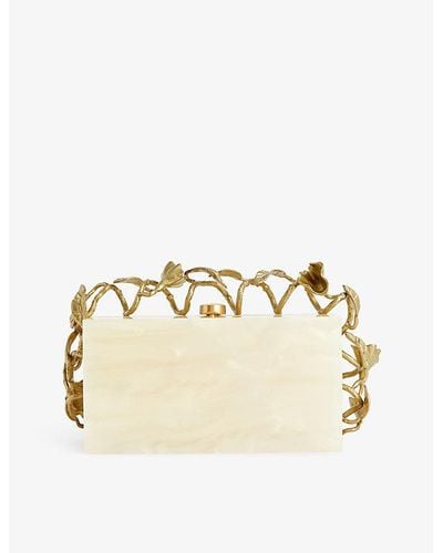 Cult Gaia Fana Floral-embellished Acrylic Clutch - Natural
