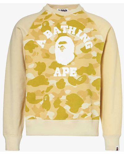 A Bathing Ape Crewneck Brand-patch Cotton-jersey Sweatshirt - Metallic