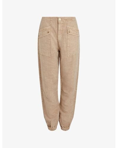 AllSaints Val Patch-pocket Tapered-fit High-rise Linen Blend Trousers - Natural