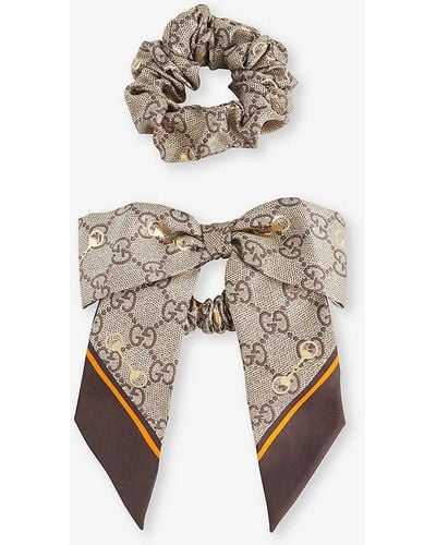 Gucci Monogram-print Silk Hair Scrunchies Set Of Two - White
