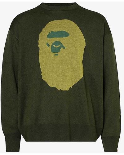 A Bathing Ape Ape Head Crewneck Knitted Jumper - Green