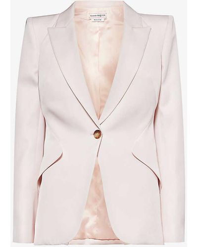 Alexander McQueen Peal-lapel Shoulder-pad Regular-fit Woven Blazer - Pink
