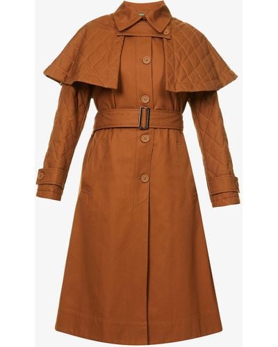 Benetton Quilted Cape Overlay Cotton Trench Coat - Brown
