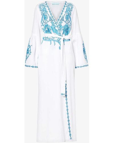 Melissa Odabash Romilly Floral-embroidered Cotton And Linen-blend Cover Up - Blue