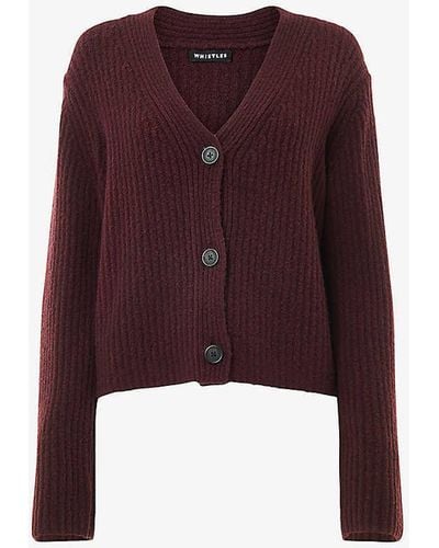 Whistles V-neck Ribbed Recycled Wool-blend Cardigan - Purple