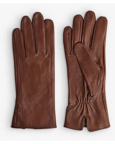 Reiss Giselle Ruched Leather Gloves - Brown