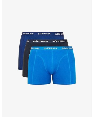 Björn Borg Pack Of Three Essential Branded-waistband Regular-fit Stretch-cotton Boxers Xx - Blue