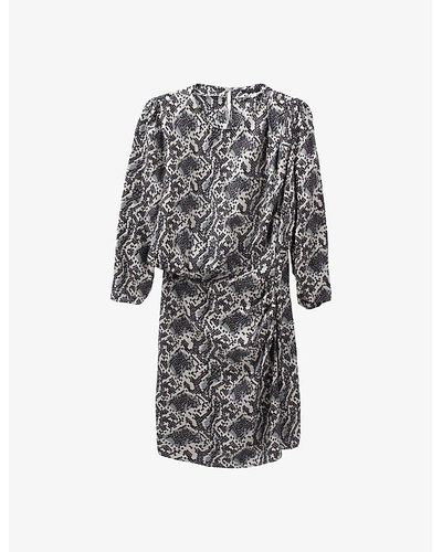IKKS Printed Wrap Woven Mini Dress - Gray
