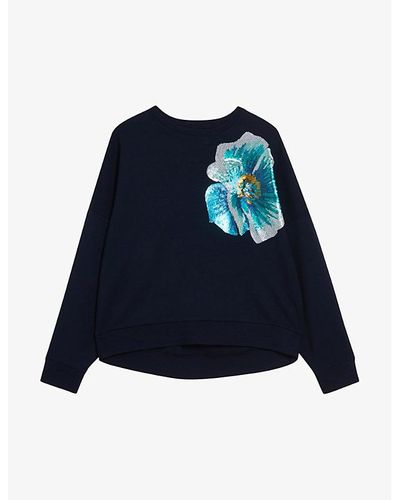 Ted Baker Bayleyy Sequin-flower Embellishment Stretch-jersey Sweatshirt - Blue
