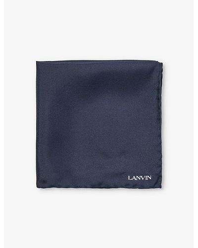 Lanvin Brand-print Brand-tab Silk Pocket Square - Blue