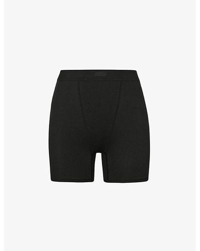 Skims High-rise Ribbed Stretch-cotton Boxer - Black
