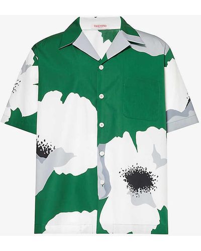 Valentino Graphic-print Relaxed-fit Cotton Shirt - Green