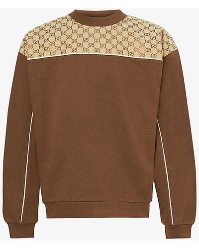 Gucci Monogrammed Panelled Cotton-jersey Sweatshirt - Natural