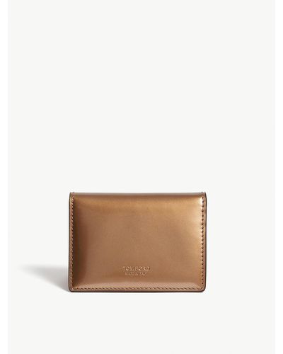 Tom Ford Mirror Leather Folding Card Holder - Brown
