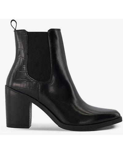 Dune Promising Croc-effect Leather Western Ankle Boots - Black