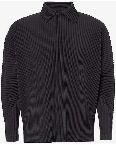 Homme Plissé Issey Miyake Pleated Relaxed-fit Knitted Polo Shirt X - Blue