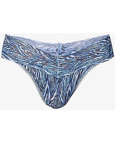 Hanky Panky Signature Lace Floral-pattern Lace Thong - Blue