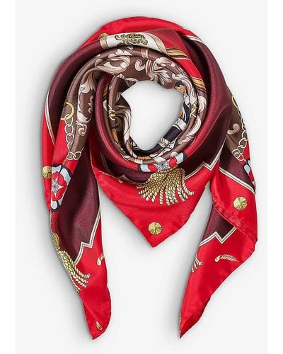 Aspinal of London Signature Shield-print Silk-twill Scarf - Red
