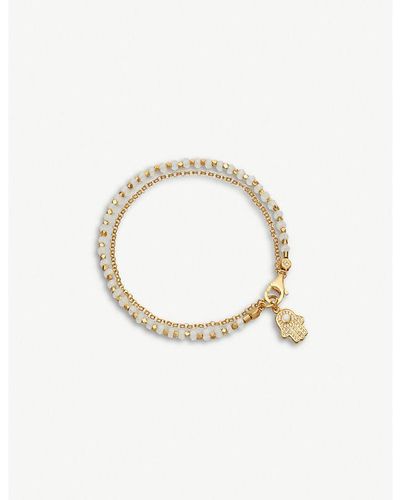 Astley Clarke Hamsa Hand Charm 18ct Gold-plated Sterling Silver, Sapphire Pavé And Rainbow Moonstone Bracelet - White