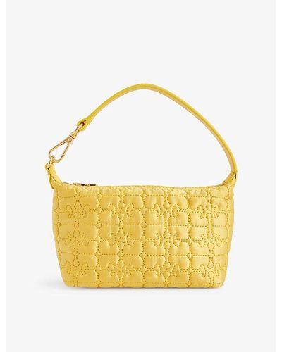 Ganni Butterfly Brand-embroidered Recycled-polyester Top-handle Bag - Yellow