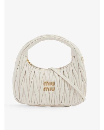 Miu Miu Matelassé Small Leather Hobo Bag - White