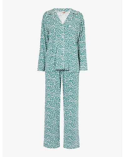 Eberjey Gisele Floral-pattern Stretch-jersey Pyjama Set - Blue