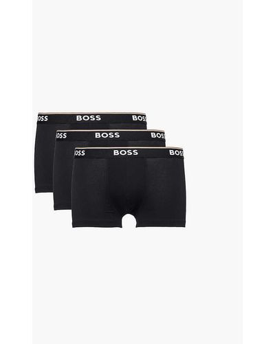 BOSS Pack Of Three Stretch-cotton Trunks - Black