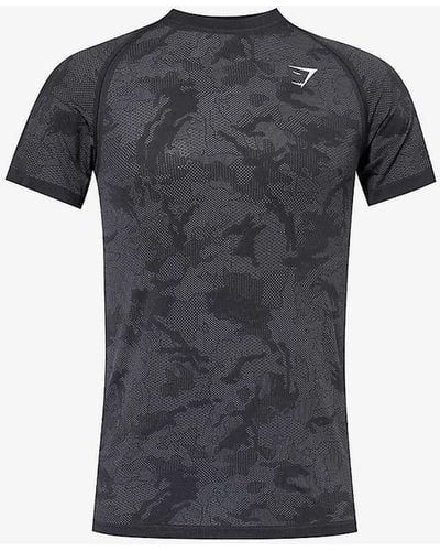 GYMSHARK Geo Seamless Logo-embroidered Recycled Polyester-blend T-shirt - Black