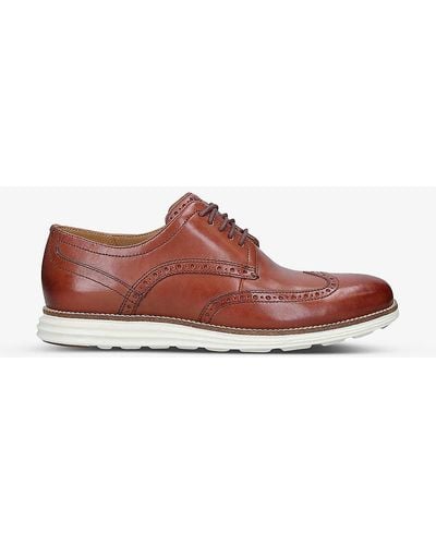 Cole Haan Grand Wing Contrast-stitching Leather Derby Shoes - Brown