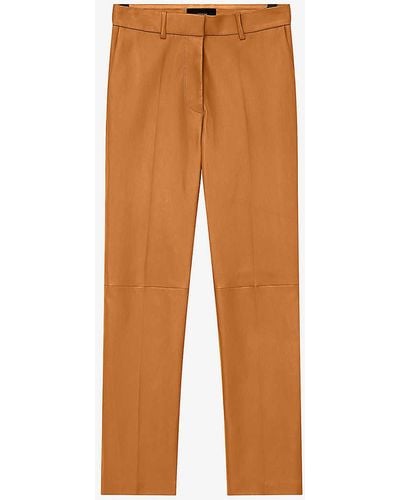 JOSEPH Coleman Straight-leg High-rise Leather Trousers - Orange