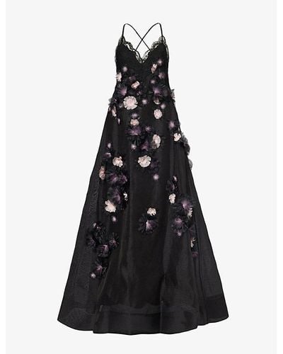 Zimmermann Daisy Floral-embellished Linen And Silk-blend Maxi Dress - Black