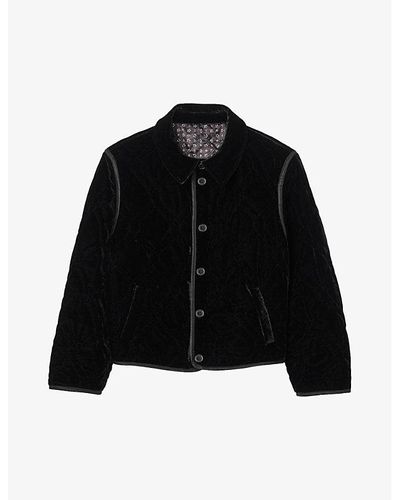 Sandro Mini Star-print Reversible Quilted Velvet Jacket - Black