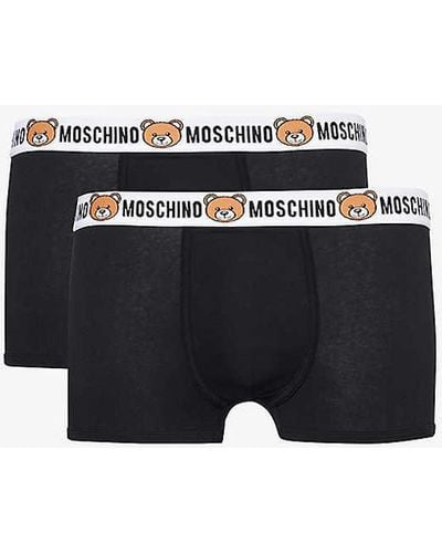Moschino Branded-waist Mid-rise Pack Of Two Cotton-blend Stretch-jersey Briefs Xx - Black